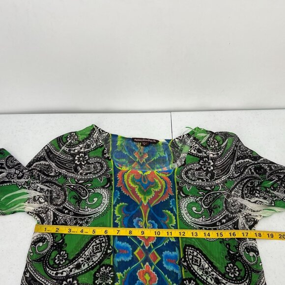 Mushka by Sienna Rose M Sheer Tunic Top Green Blue Paisley Bohemian Festival - Picture 5 of 9